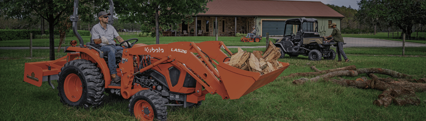 Kubota Equipment on Jobsite - Tractor, RTV, and Mower